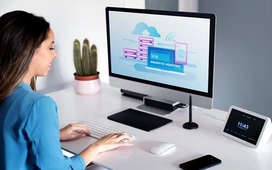 Woman working at a home computer setup – complete beginner guide to finding remote data entry jobs online