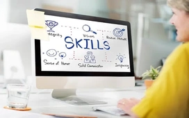 Computer screen showing remote work skills chart while professional works at desk – transition to remote work with OHSC
