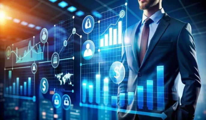 Finance professional reviewing AI-powered accounting analytics dashboards – how AI is transforming finance in 2024