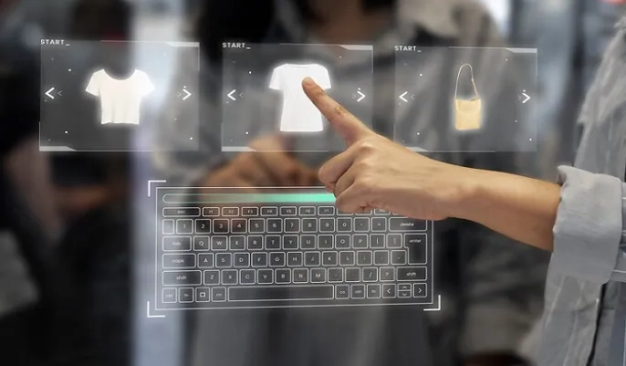 Hand selecting products on an AI-powered virtual shopping display – how AI and ecommerce are transforming retail