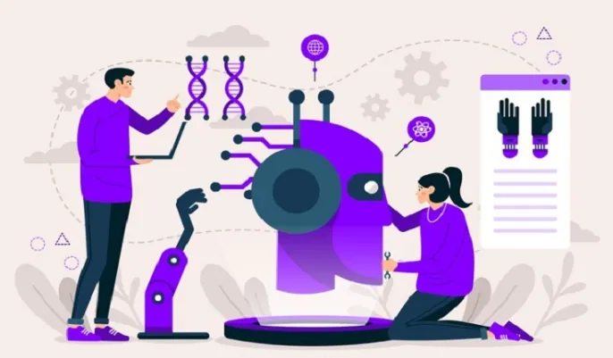 Designers collaborating with an AI system and digital tools – how AI graphic design is transforming creativity