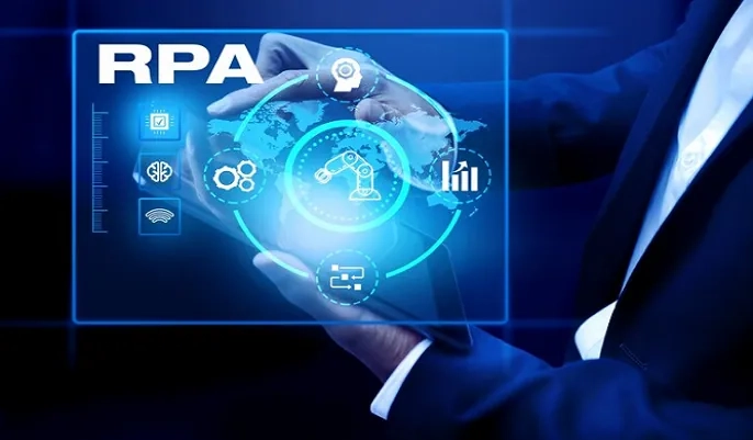 Business professional using AI and RPA risk dashboards – future-focused decision making in risk management