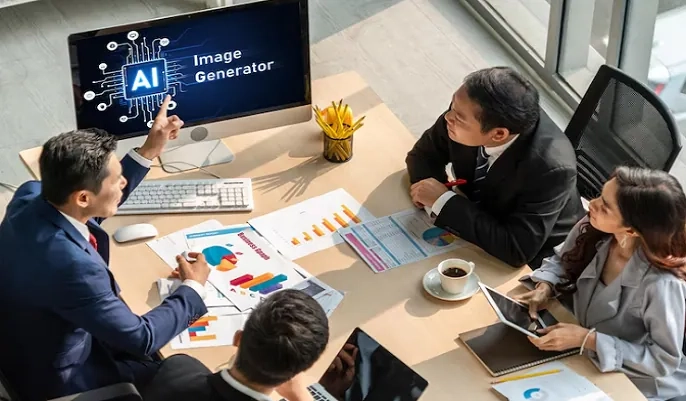 Team reviewing AI sales and marketing analytics on screen – how artificial intelligence boosts campaigns and strategy