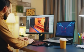 Design elements and design principles illustrated through a modern creative workspace and professional digital design tools