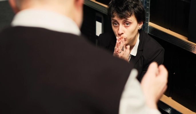 Investigator analysing data on computer during criminal interrogations training focused on the psychology of criminals