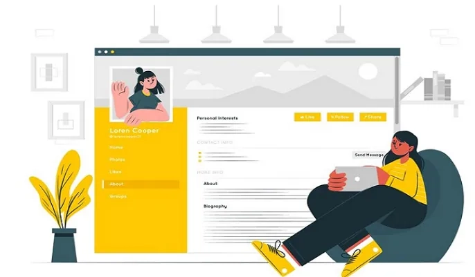 Illustration of remote HR professional reviewing an online profile – guide to finding human resources jobs from home