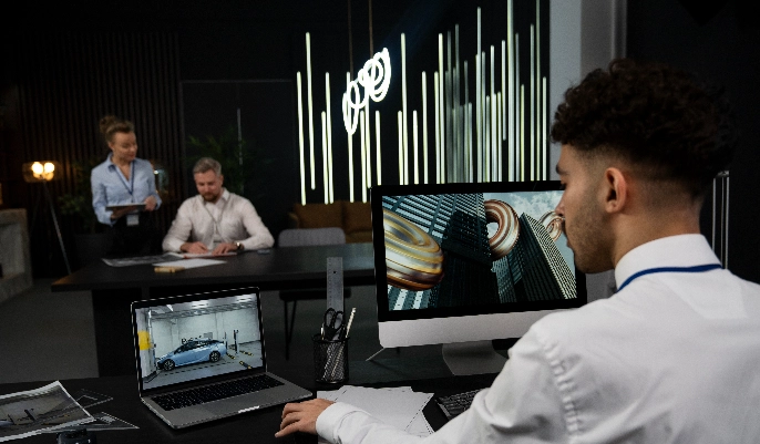 Security team working in modern office environment during SIA security course training for licensed officers in the UK