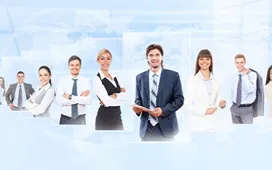 Group of business professionals standing confidently, representing human resources teams and workplace management.
