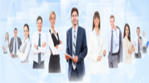 A group of professional administrators standing confidently, representing advanced administrative and executive PA skills for Level 7 study.