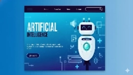 AI robot on a digital advertising screen, representing smart ad technology taught in OHSC’s AI and Advertising free course.