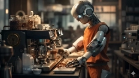 AI-powered robot working on an industrial production line, representing OHSC’s free Artificial Intelligence and Manufacturing course.