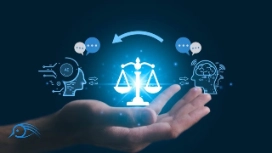 Human and AI collaboration concept with global impact and ethics icons, representing OHSC’s free AI and Society course.