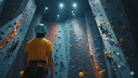 Traveler preparing for an adventure wall climb, symbolizing AI-powered travel planning and smart tourism in OHSC’s free AI and Travel course.