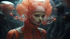 A person in a futuristic medical-themed suit with digital elements, symbolizing advanced AI support for intermediate medical billing and coding tasks.