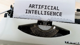Artificial intelligence text on typewriter – explore AI influencer skills for events, branding and outreach online