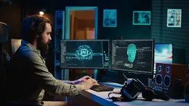 A developer working at dual monitors displaying AI models and code, representing the process of building APIs for seamless AI integration.