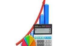 Calculator with colourful pie chart and rising bar graph, representing core concepts in business process management and performance improvement