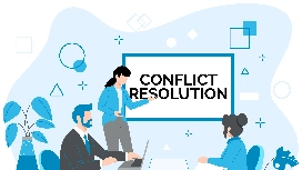 Professionals resolving workplace conflict with AI-supported guidance and calm discussion, representing OHSC’s Conflict Resolution AI course.