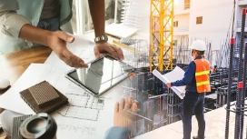 AI-powered construction cost estimation dashboard with building plans, representing OHSC’s free Cost Estimation of Construction with AI course.