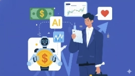 Illustration of a business professional and an AI robot analyzing data, representing concepts taught in OHSC’s Convolutional Neural Networks free course.
