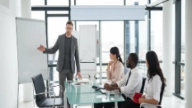 Decision-making skills meeting with professionals discussing ideas and making effective workplace decisions
