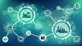 Global supply chain network illustration showing logistics, distribution and manufacturing links for supply chain management learning