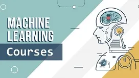 Illustration of a humanoid head with circuits next to the text “Machine Learning Courses,” representing foundational concepts in machine learning and AI.