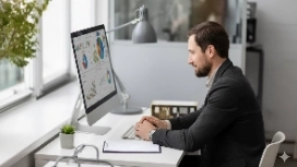 Professional reviewing digital information at work, illustrating change management, workplace adaptability and managing change