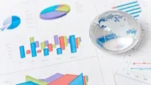 Colorful marketing charts and graphs displayed with a glass globe, representing advanced marketing analysis, strategic planning, and global market insight.