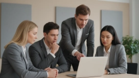 Business professionals collaborating at work, illustrating confidence, professional presence and workplace communication skills