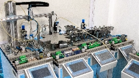 Industrial automation system with control panels and machinery, representing prompt engineering for AI-driven automation
