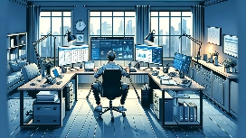 Remote accountant working from a modern home office with financial data screens – learn remote accountancy skills in a free online bootcamp