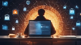 Cyber security professional working remotely with encrypted data screens – learn remote cyber security skills with free online courses
