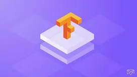 TensorFlow logo displayed on a modern gradient background, representing beginner-friendly learning for building and training machine learning models.